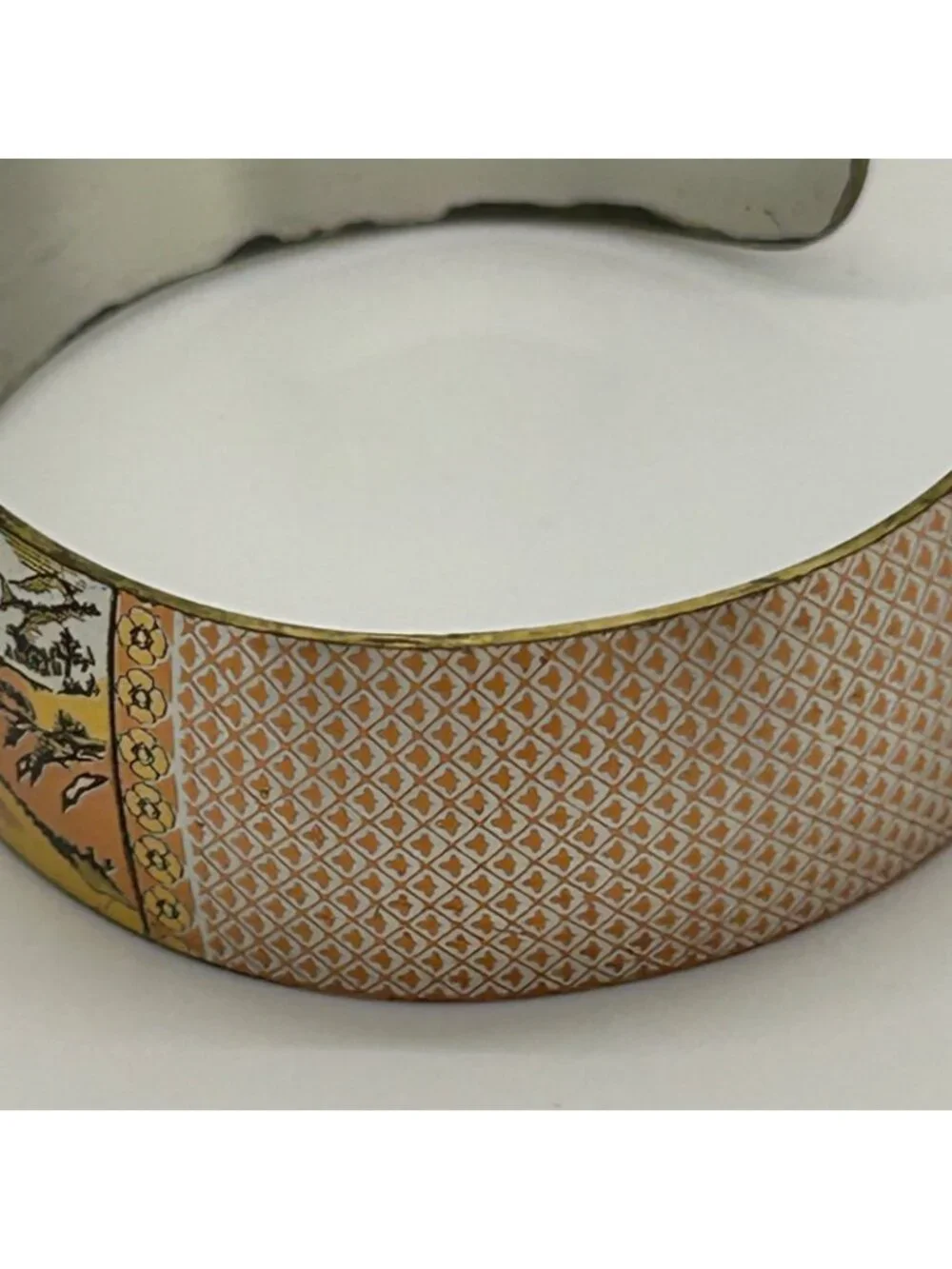 Reed Barton Damascene Cuff Bracelet Vintage Asian Landscape Mix Metal Tone